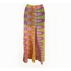 Becca. Pant Large Rainbow Colors Cover Up Disco Boho Leg Slits Coquette Festival